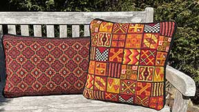 Geometric companion kits in reds, black and gold